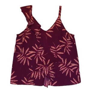 A New Day Leaf Print Asymmetrical Ruffle Tank Top